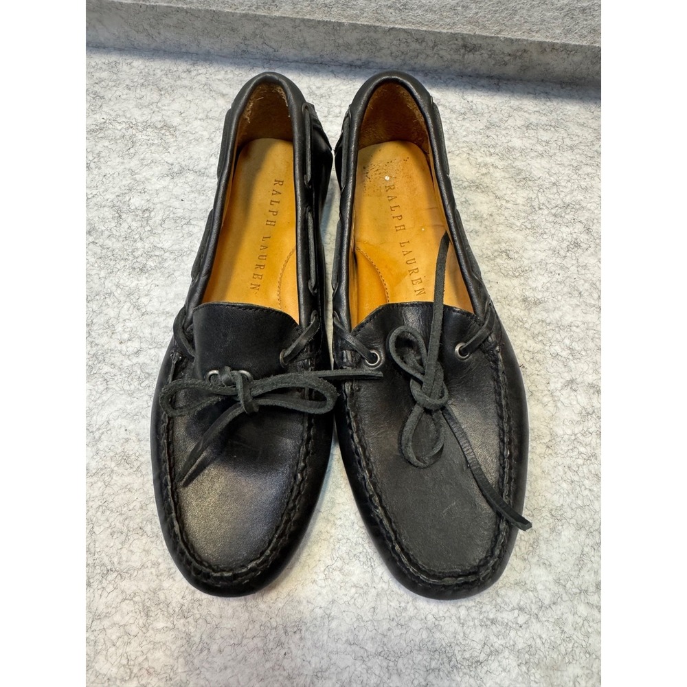Lauren Ralph Lauren Black Leather Driving Loafers Women‎ 5.5 B Flat Shoes
